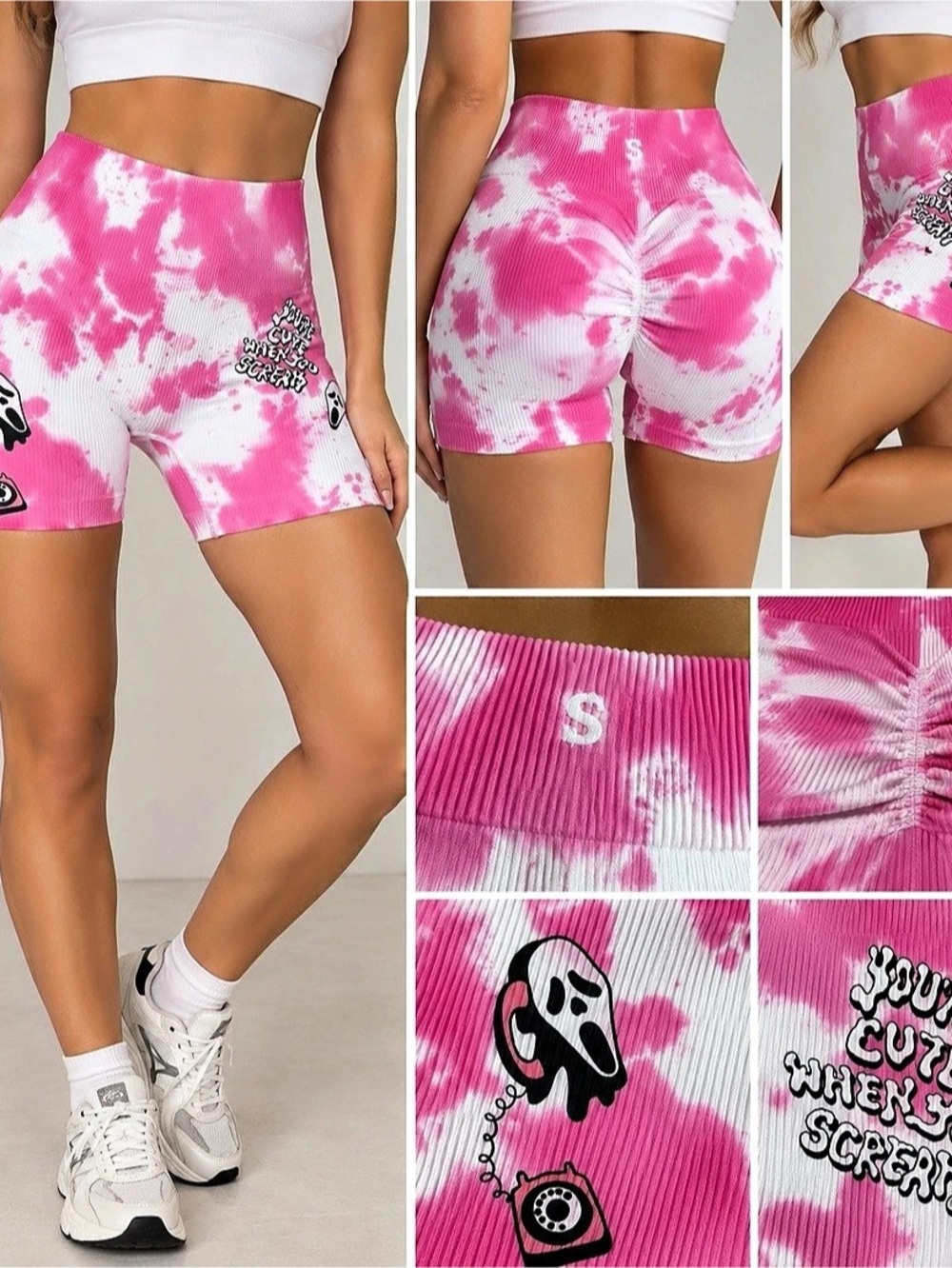 Ghost Face - Pink Boy Short Tie-Dye Bike Shorts Pink & White Small